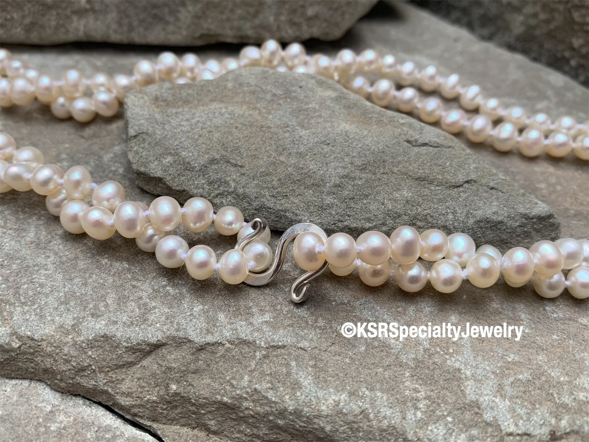 18” Hand Knotted Freshwater Pearl Necklace With Sterling Silver