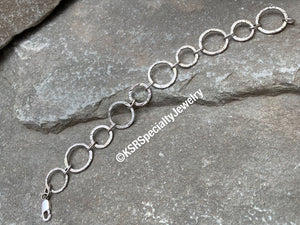 Sterling Silver Textured Dual Size Circle Link Bracelet