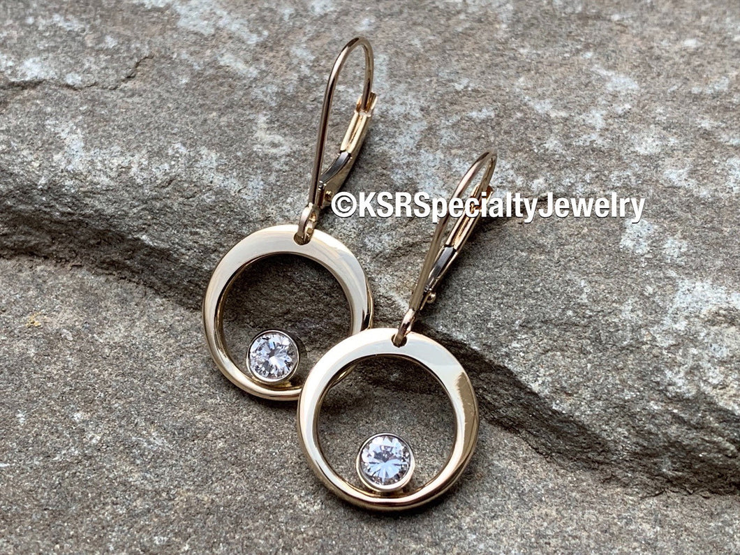 1/3ct. tw 14k Yellow and White Gold Forged Circle and Diamond Earrings