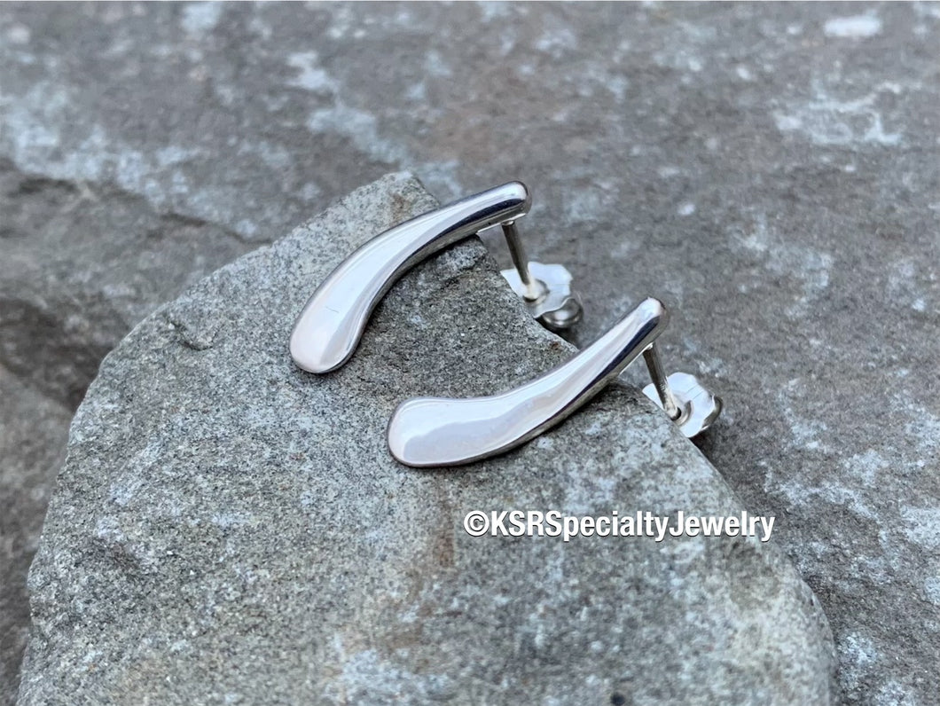 Sterling Curved Hand-Forged Post Earrings