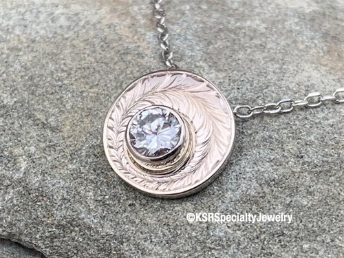 Hand Engraved White Gold and Diamond Slider Necklace
